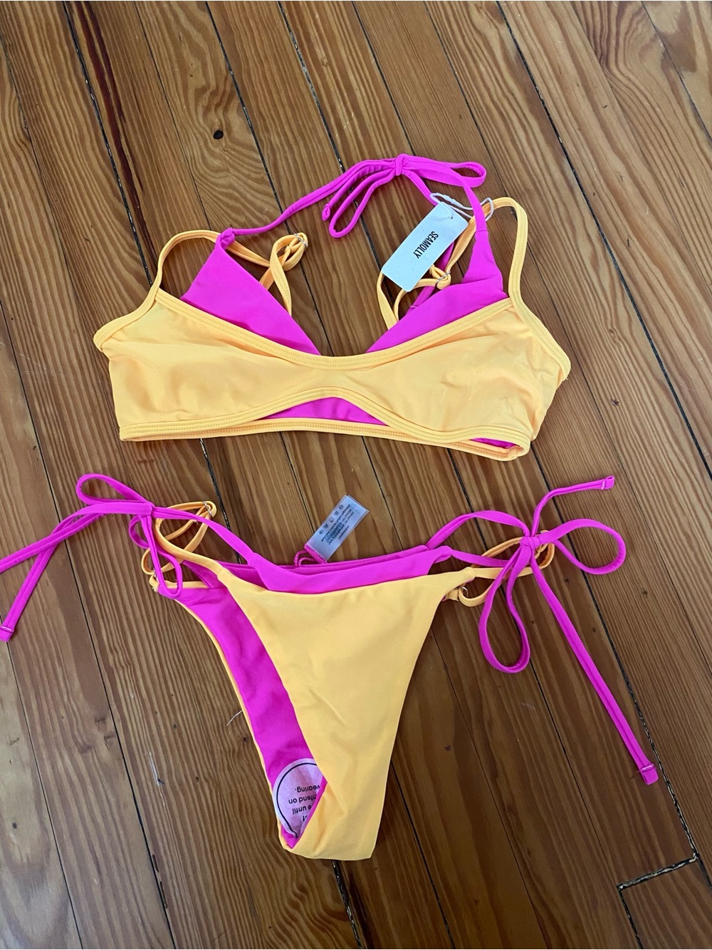 Seamolly Womens Two-Tone Yellow & Hot Pink Bikini